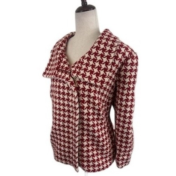 Talbots Woman Petites Burgundy Houndstooth Wool Blend Moto Jacket Size 20WP - Picture 1 of 6